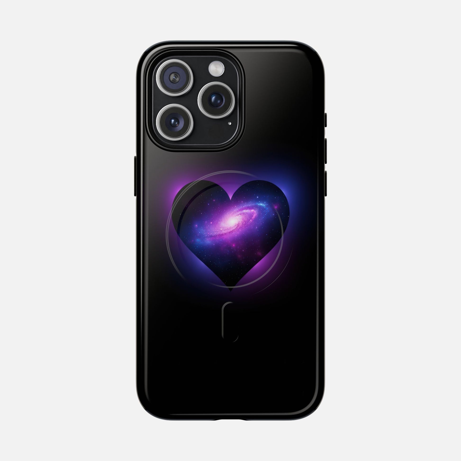 Galaxy Heart Tough Magnetic Phone Case — Magnetic Protective iPhone Cover with Purple Nebula Design iPhone 15 Pro Max Glossy Phone Case