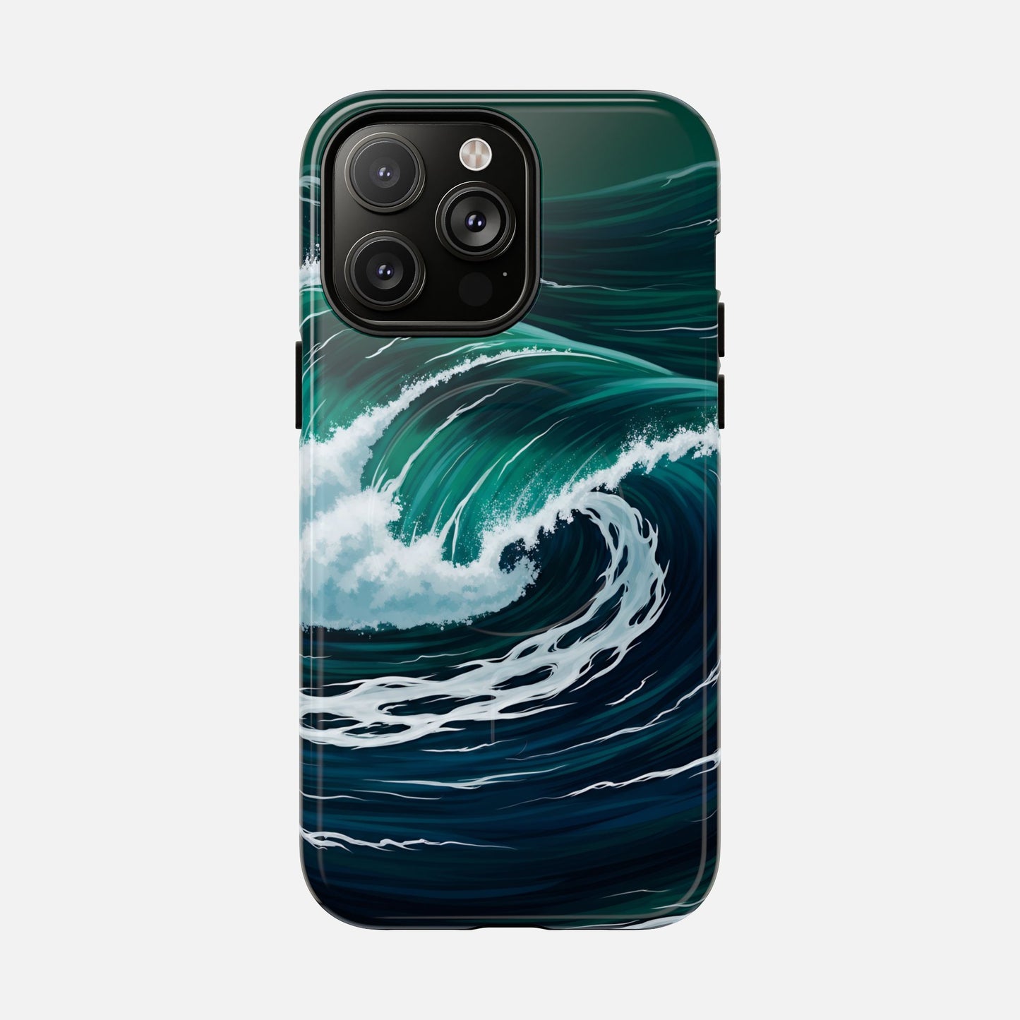 Ocean wave phone case with teal and navy design, protective cover for iPhone