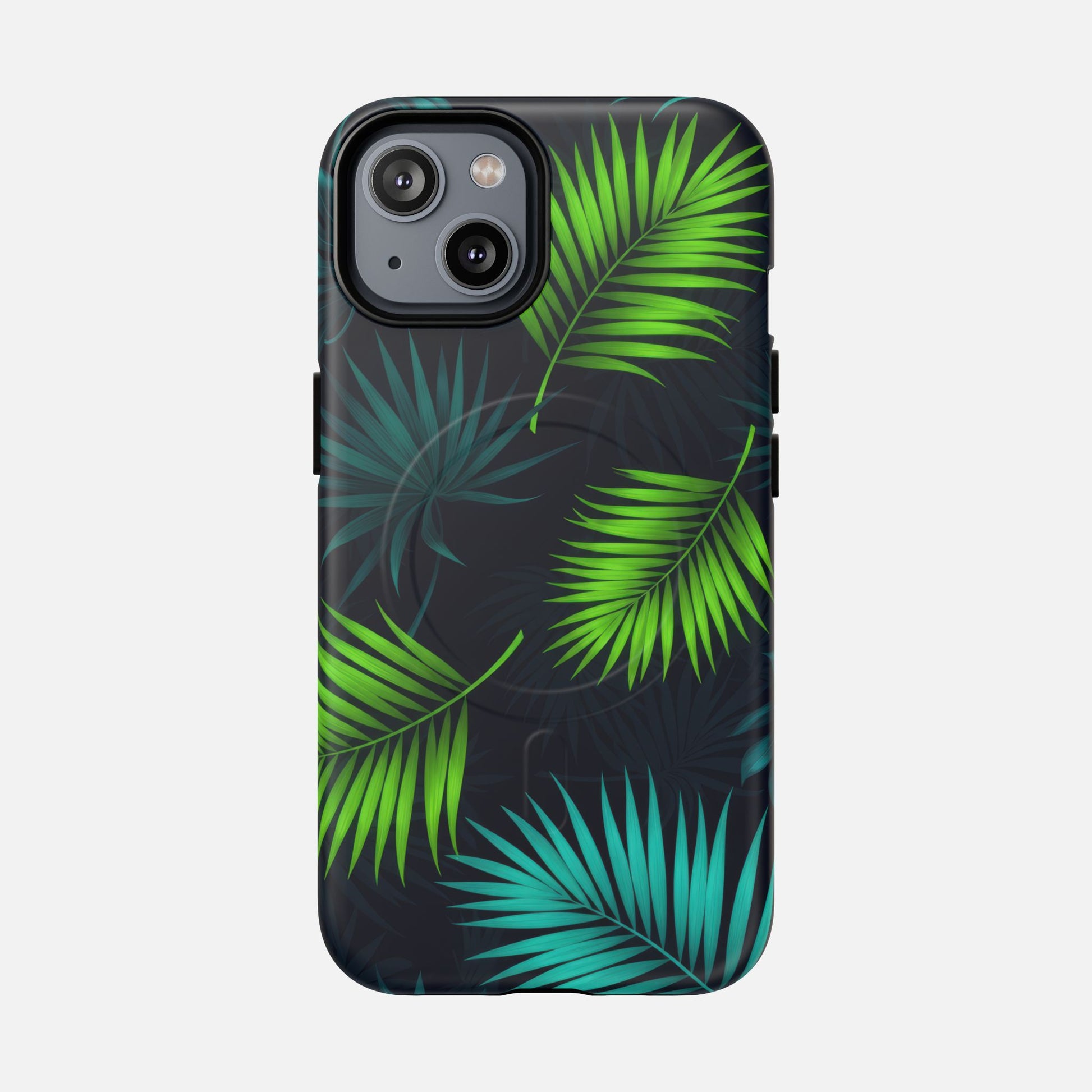 Tropical Palm Tough Magnetic Phone Case — Protective Magnetic iPhone Cover with Green Leaf Design iPhone 14 Matte Phone Case
