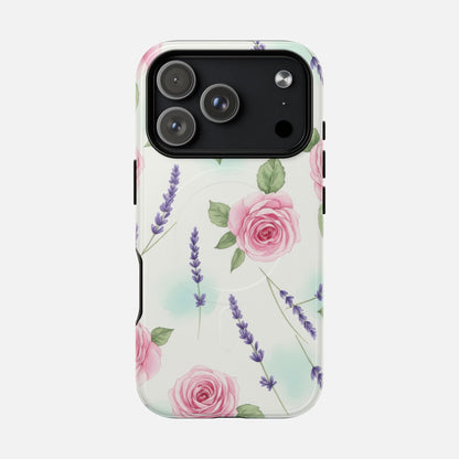 Floral Rose & Lavender Tough Magnetic Phone Case — Protective Magnetic iPhone Cover iPhone 17 Pro Glossy Phone Case