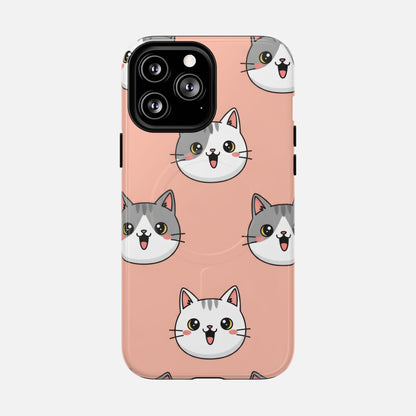 Cute Gray & White Cat iPhone Case — Tough Magnetic | MagSafe Compatible