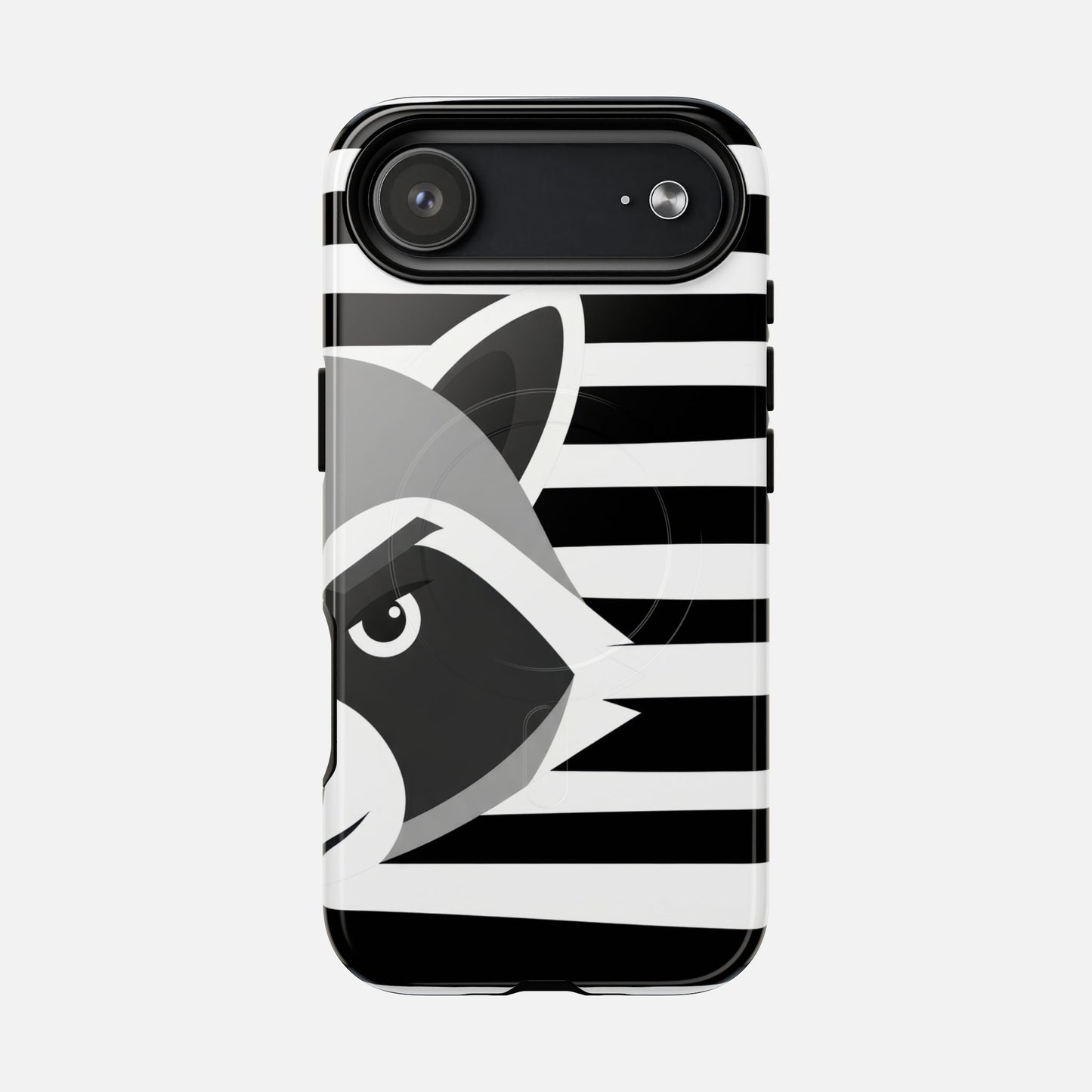 Raccoon Stripe Tough Magnetic Phone Case — Black & White Animal Design iPhone 17 Air Glossy Phone Case