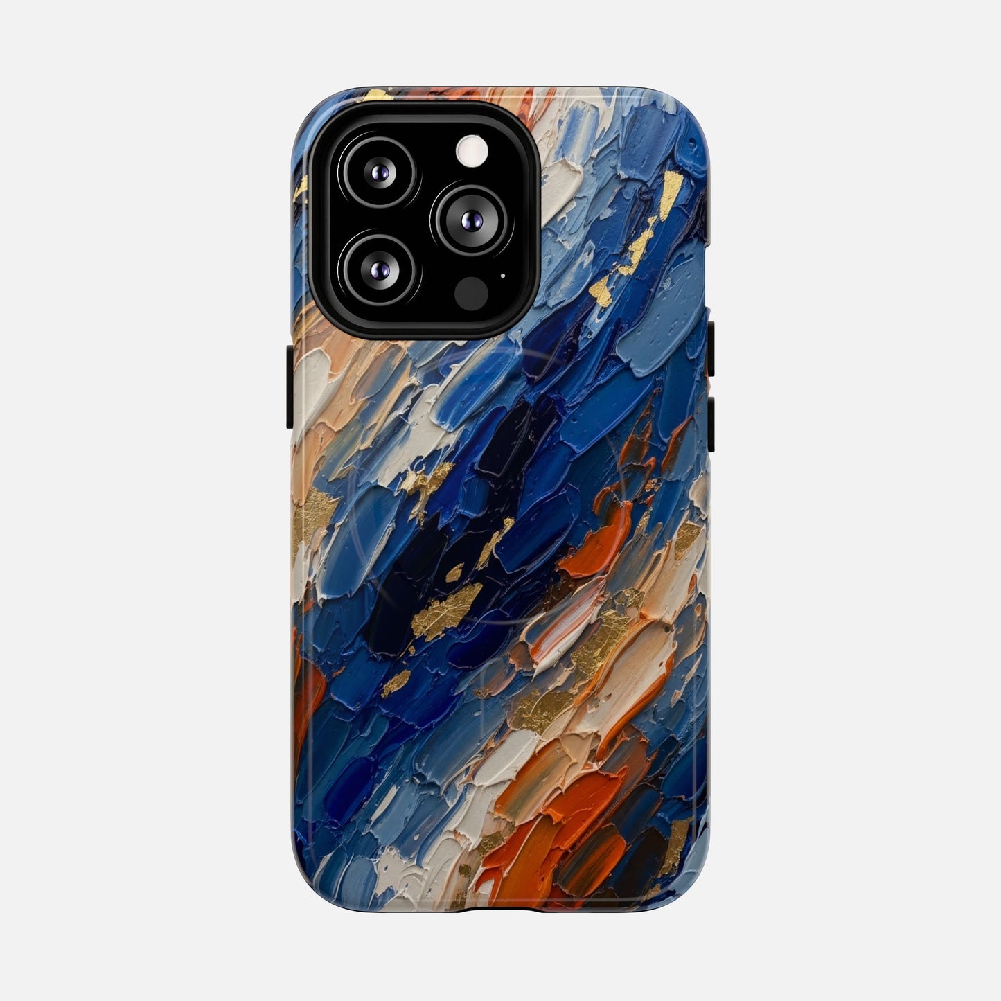 Magnetic Phone Case — Abstract Blue & Orange Paint Texture iPhone 13 Pro Glossy Phone Case