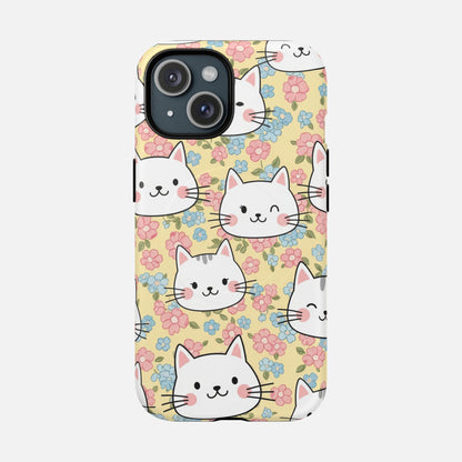 Cute Floral Cat iPhone Case — Tough Magnetic | MagSafe Compatible