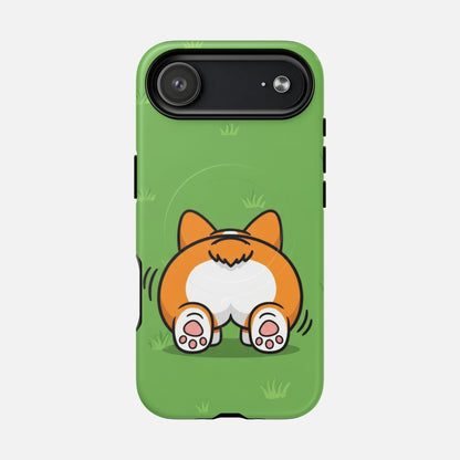Corgi Butt With Cute Green iPhone Case — Tough Magnetic | MagSafe Compatible