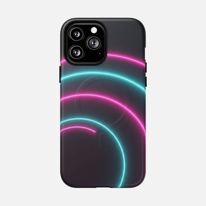 Neon Arc with Pink & Teal Glow iPhone Case — Tough Magnetic | MagSafe Compatible