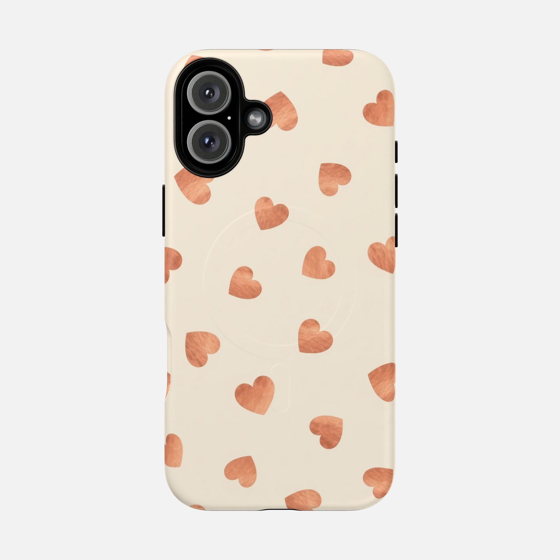 Heart Pattern Tough Magnetic Phone Case — Peach Watercolor Hearts, MagSafe Compatible iPhone 16 Plus Matte Phone Case