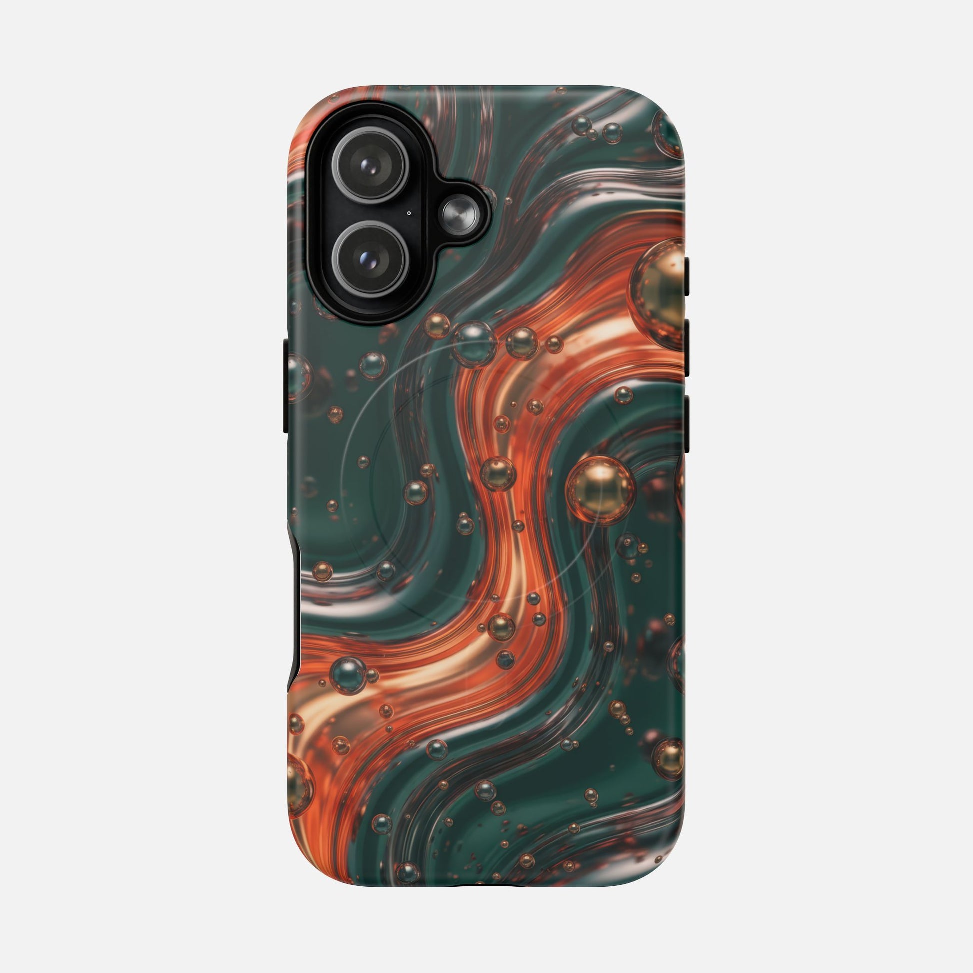 Magnetic Phone Case — Emerald & Copper Liquid Swirl Protective Cover iPhone 17 Matte Phone Case