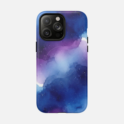Galaxy Watercolor Tough Magnetic Phone Case — Blue Purple Nebula MagSafe Cover iPhone 14 Pro Max Matte Phone Case