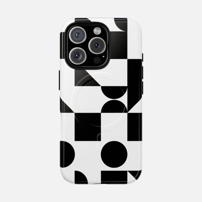 Geometric Black & White iPhone Case — Tough Magnetic | MagSafe Compatible