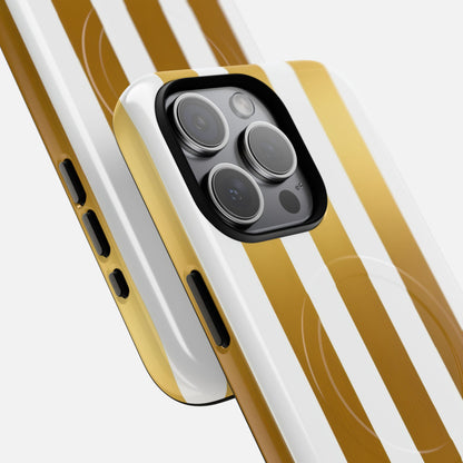 Gold & White Stripe iPhone Case — Tough Magnetic | MagSafe Compatible