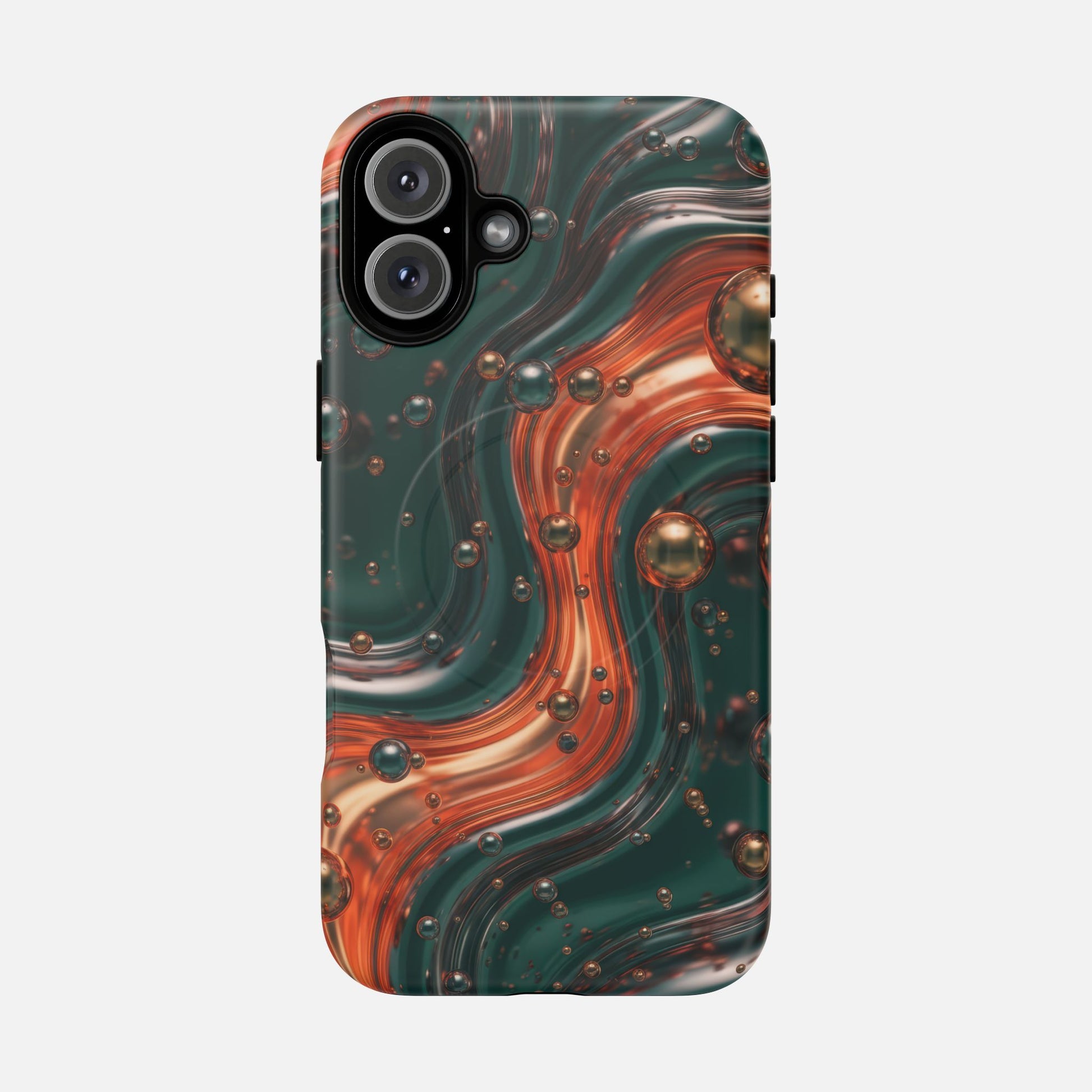 Magnetic Phone Case — Emerald & Copper Liquid Swirl Protective Cover iPhone 16 Plus Matte Phone Case