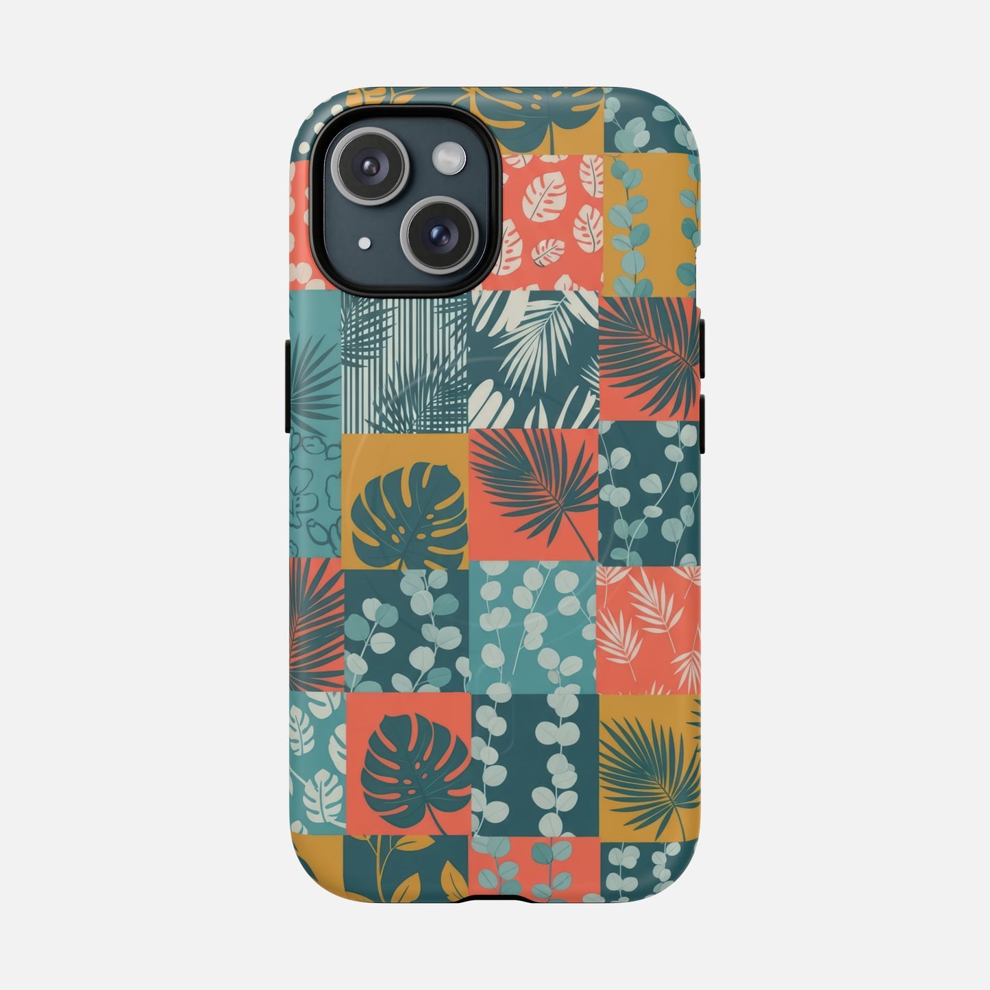 Tropical Patchwork Tough Magnetic Phone Case iPhone 15 Matte Phone Case