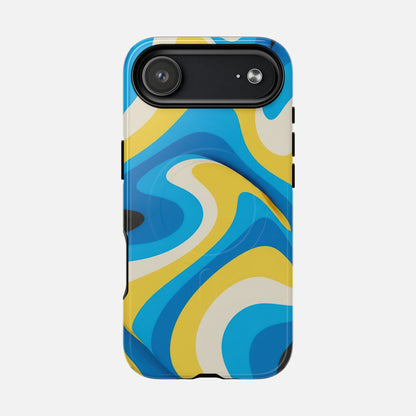 Blue & Yellow Abstract Swirl iPhone Case — Tough Magnetic | MagSafe Compatible