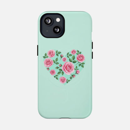 Floral Heart & Mint Rose iPhone Case — Tough Magnetic | MagSafe Compatible