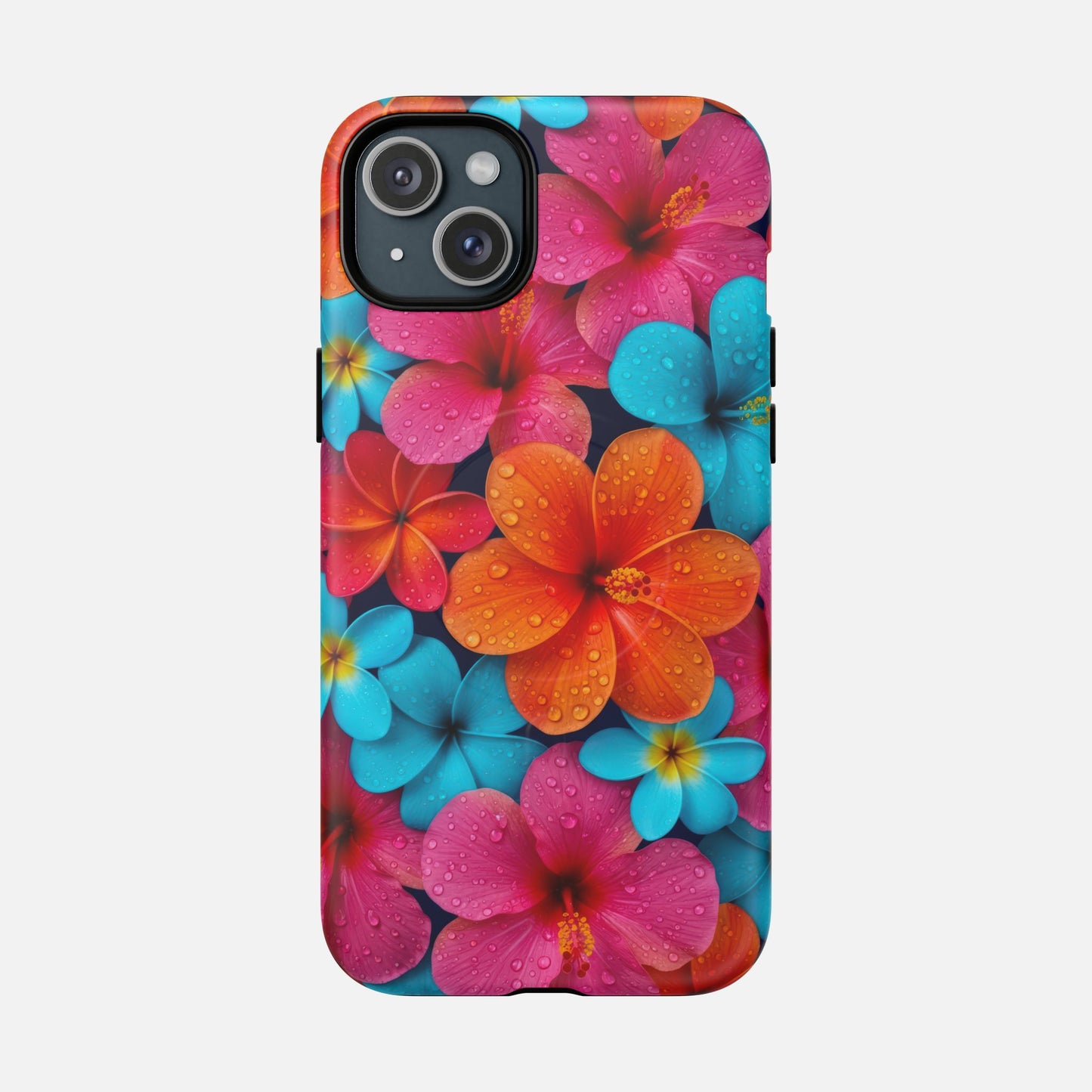 Phone Case — Colorful Tropical Plumeria Floral Magnetic Tough Case iPhone 15 Plus Matte Phone Case