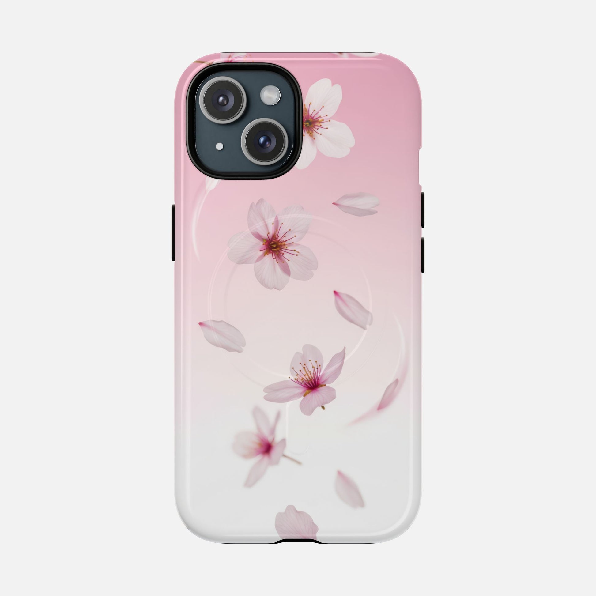 Floral Sakura Tough Magnetic Phone Case — Pink Cherry Blossom Design iPhone 15 Glossy Phone Case