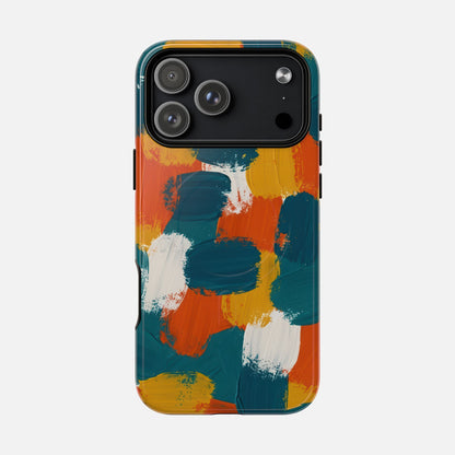 Abstract Brushstroke Colorful Teal, Orange & Mustard iPhone Case — Tough Magnetic | MagSafe Compatible