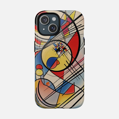 Abstract Geometric Phone Case — Colorful Modern Art Tough Magnetic Case iPhone 15 Glossy Phone Case