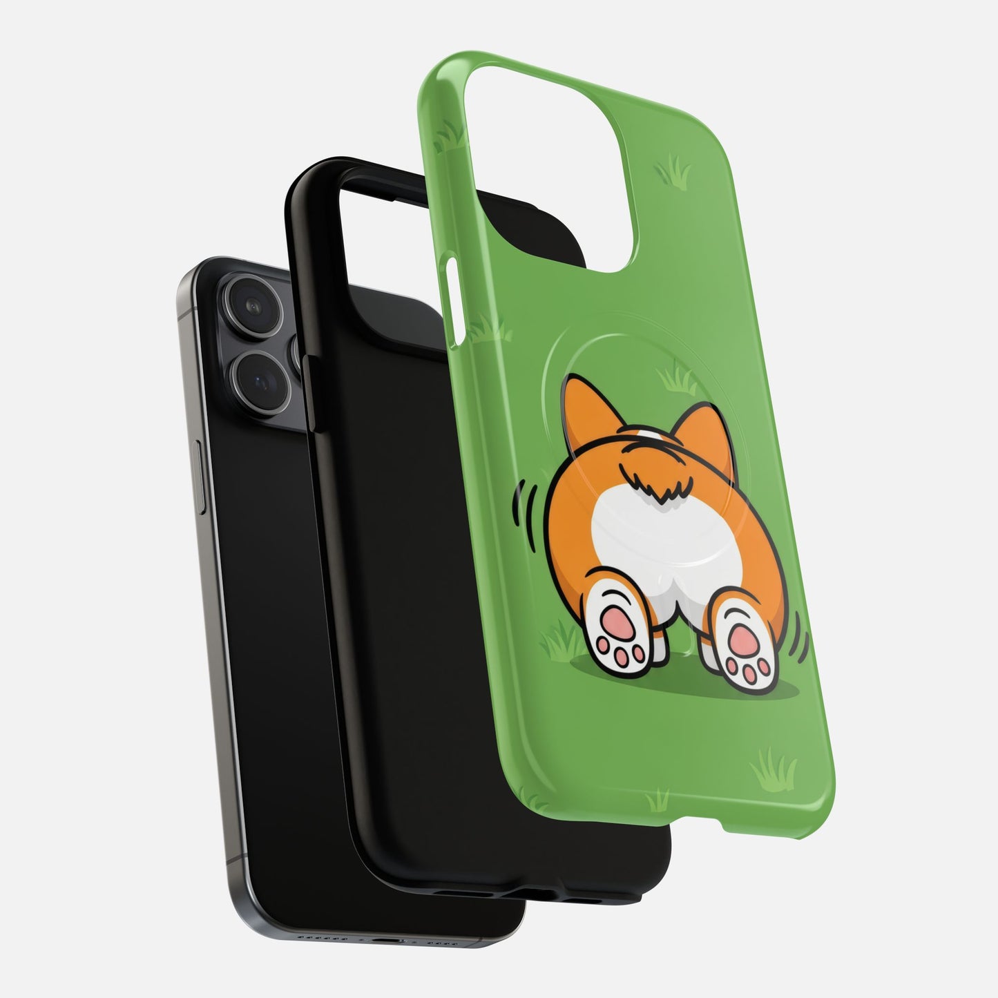 Corgi Butt With Cute Green iPhone Case — Tough Magnetic | MagSafe Compatible