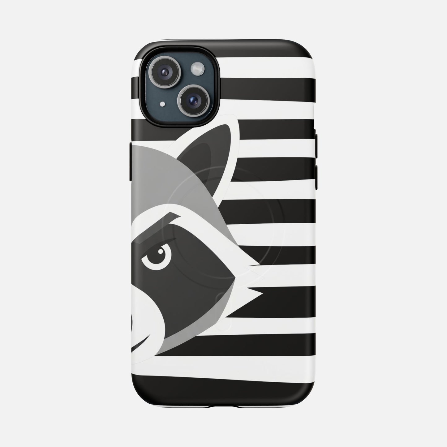 Raccoon Stripe Tough Magnetic Phone Case — Black & White Animal Design iPhone 15 Plus Matte Phone Case