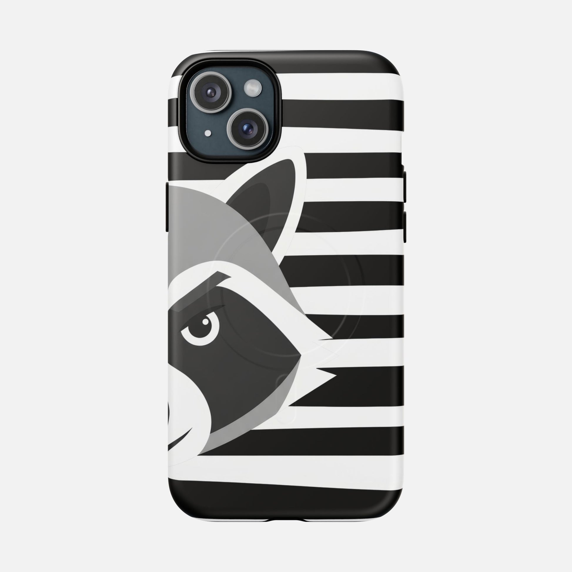 Raccoon Stripe Tough Magnetic Phone Case — Black & White Animal Design iPhone 15 Plus Matte Phone Case