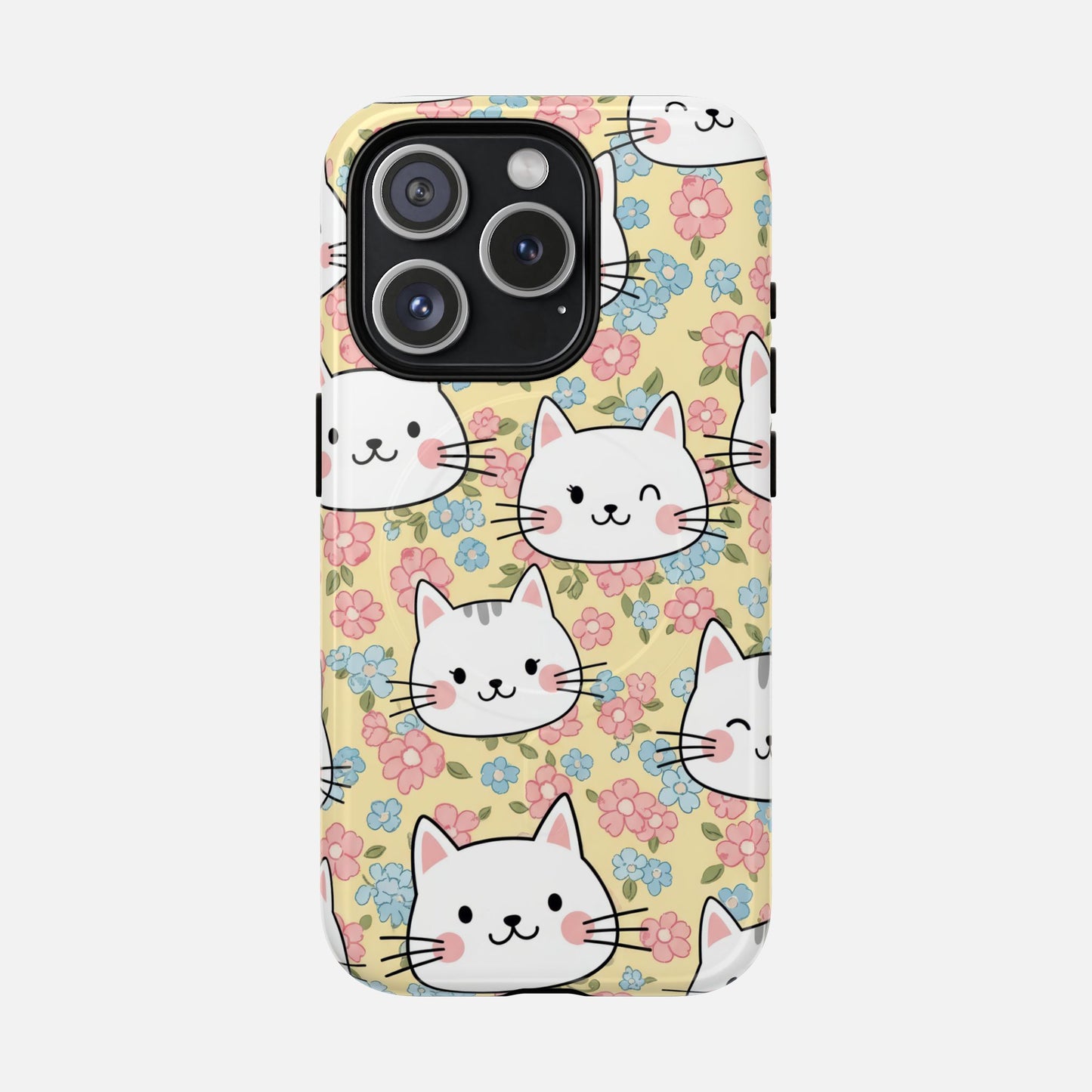 Cute Floral Cat iPhone Case — Tough Magnetic | MagSafe Compatible