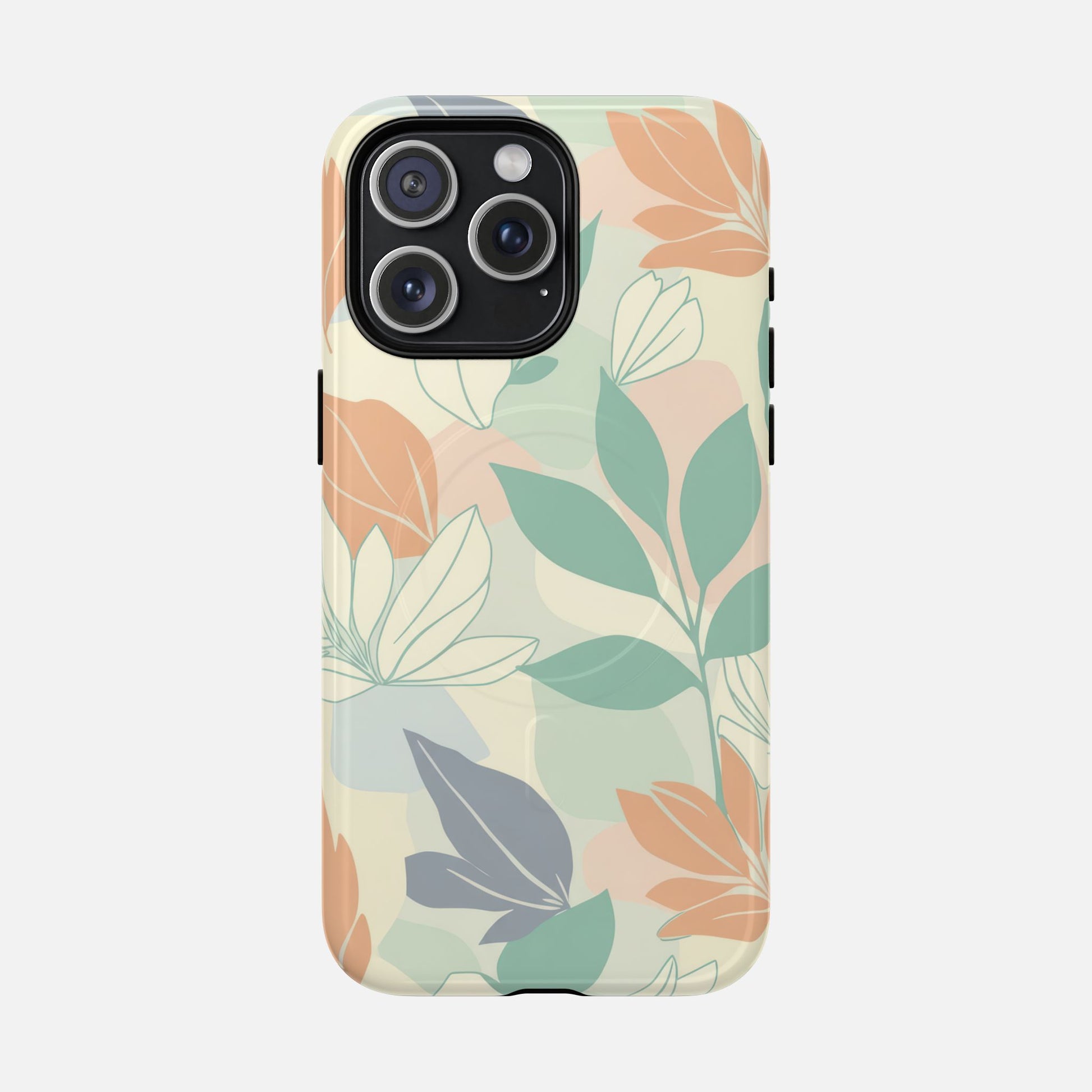 Floral Pastel Tough Magnetic Phone Case — Soft Green & Peach Botanical Design iPhone 15 Pro Max Glossy Phone Case