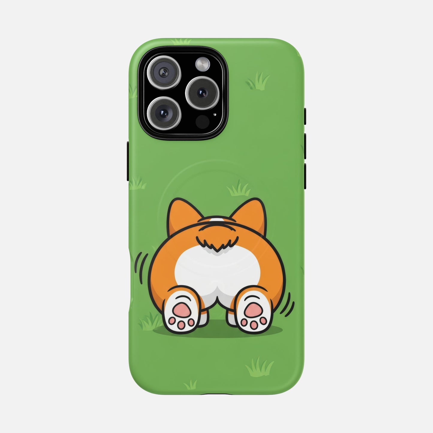 Corgi Butt With Cute Green iPhone Case — Tough Magnetic | MagSafe Compatible