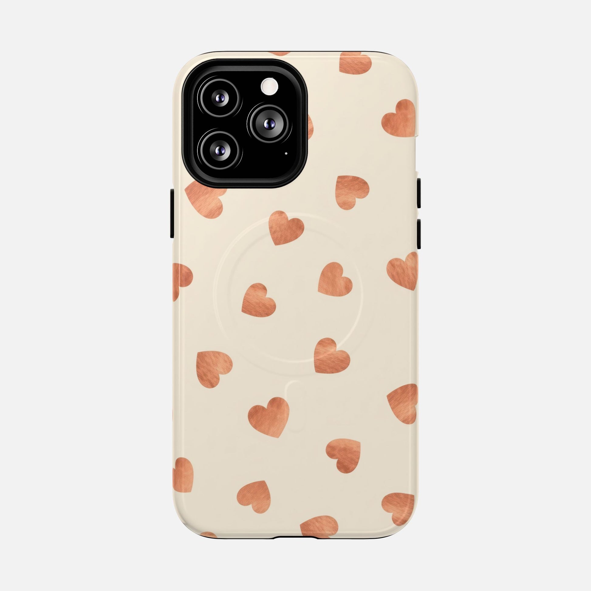 Heart Pattern Tough Magnetic Phone Case — Peach Watercolor Hearts, MagSafe Compatible iPhone 13 Pro Max Glossy Phone Case