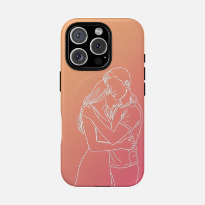 Romantic Outline Couple Tough Magnetic Phone Case — Protective iPhone Cover for Couples, Anniversary & Valentine’s Gift iPhone 16 Pro Matte Phone Case