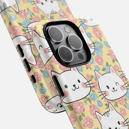 Cute Floral Cat iPhone Case — Tough Magnetic | MagSafe Compatible