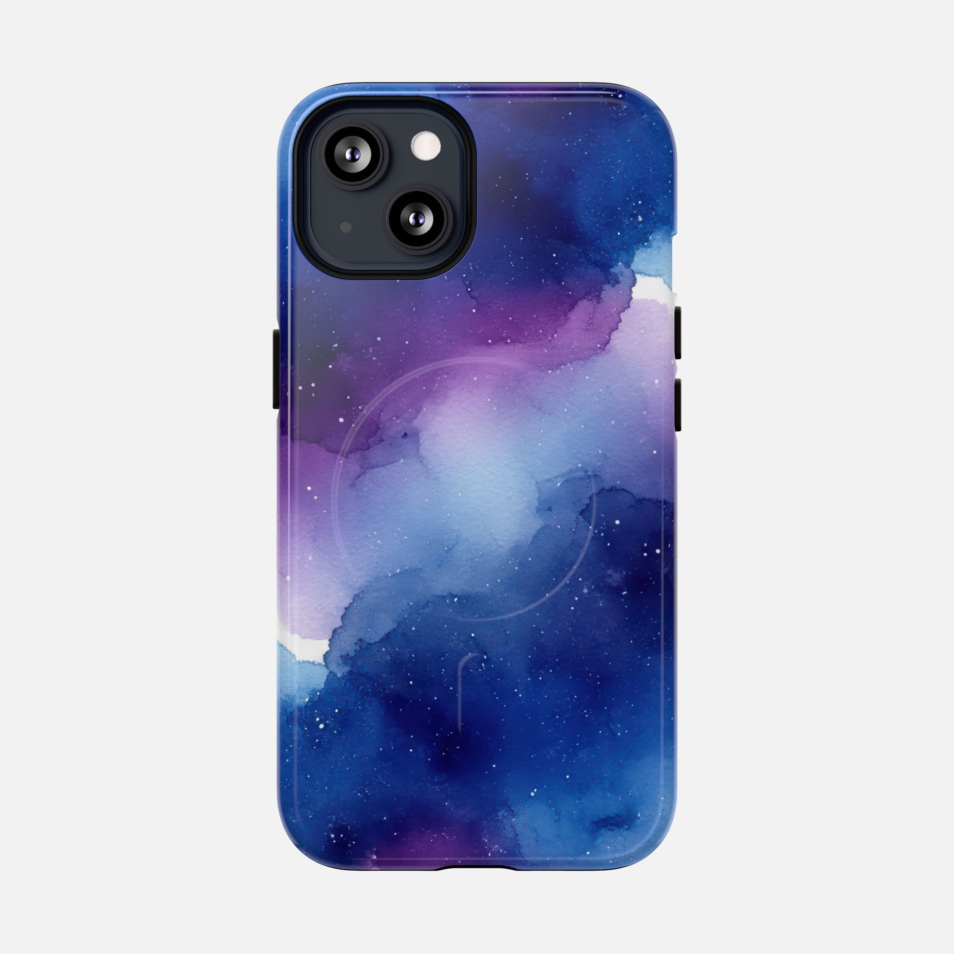 Galaxy Watercolor Tough Magnetic Phone Case — Blue Purple Nebula MagSafe Cover iPhone 13 Glossy Phone Case