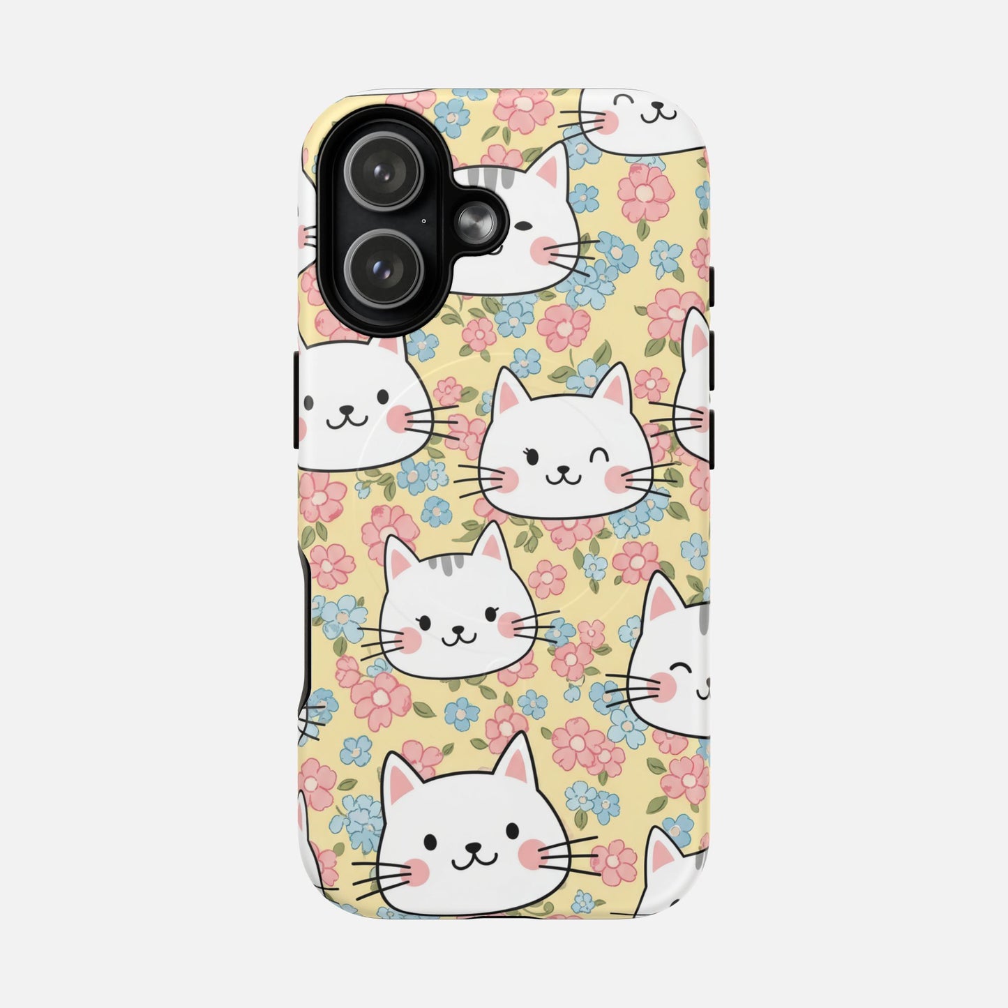 Cute Floral Cat iPhone Case — Tough Magnetic | MagSafe Compatible