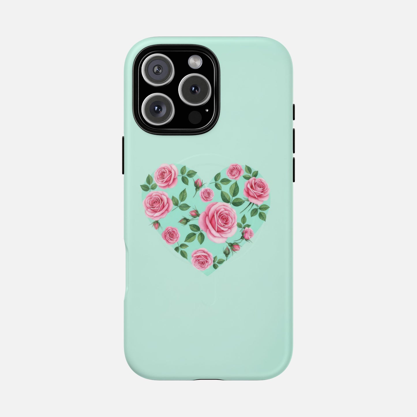 Floral Heart & Mint Rose iPhone Case — Tough Magnetic | MagSafe Compatible