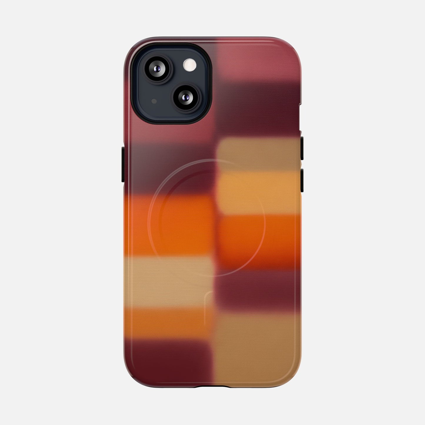 Colorful gradient phone case with modern plaid design, fits iPhone with dual camera