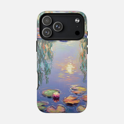 iPhone case with Monet-style water lily pond art, colorful impressionist design for phone protection