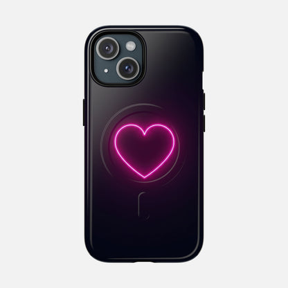 Neon Heart With Glow Pink iPhone Case — Tough Magnetic | MagSafe Compatible