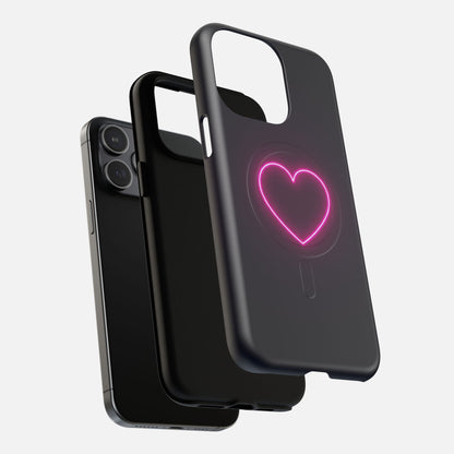 Neon Heart With Glow Pink iPhone Case — Tough Magnetic | MagSafe Compatible