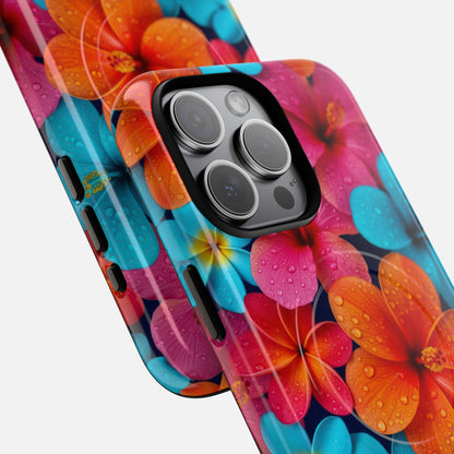 Colorful Tropical Plumeria Floral iPhone Case — Tough Magnetic | MagSafe Compatible