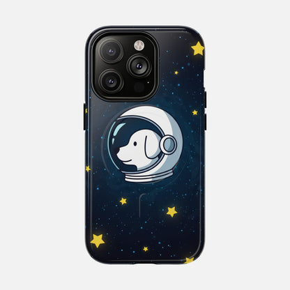 Astronaut Dog Magnetic Phone Case — Cute Space Puppy iPhone Cover with Stars iPhone 14 Pro Glossy Phone Case