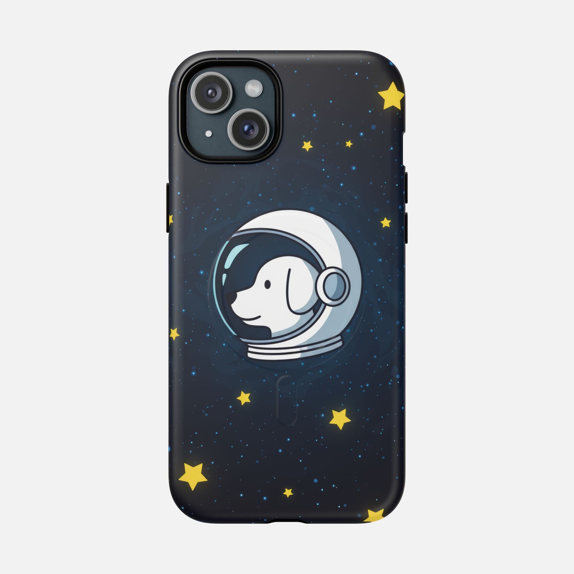 Astronaut Dog Magnetic Phone Case — Cute Space Puppy iPhone Cover with Stars iPhone 15 Plus Matte Phone Case