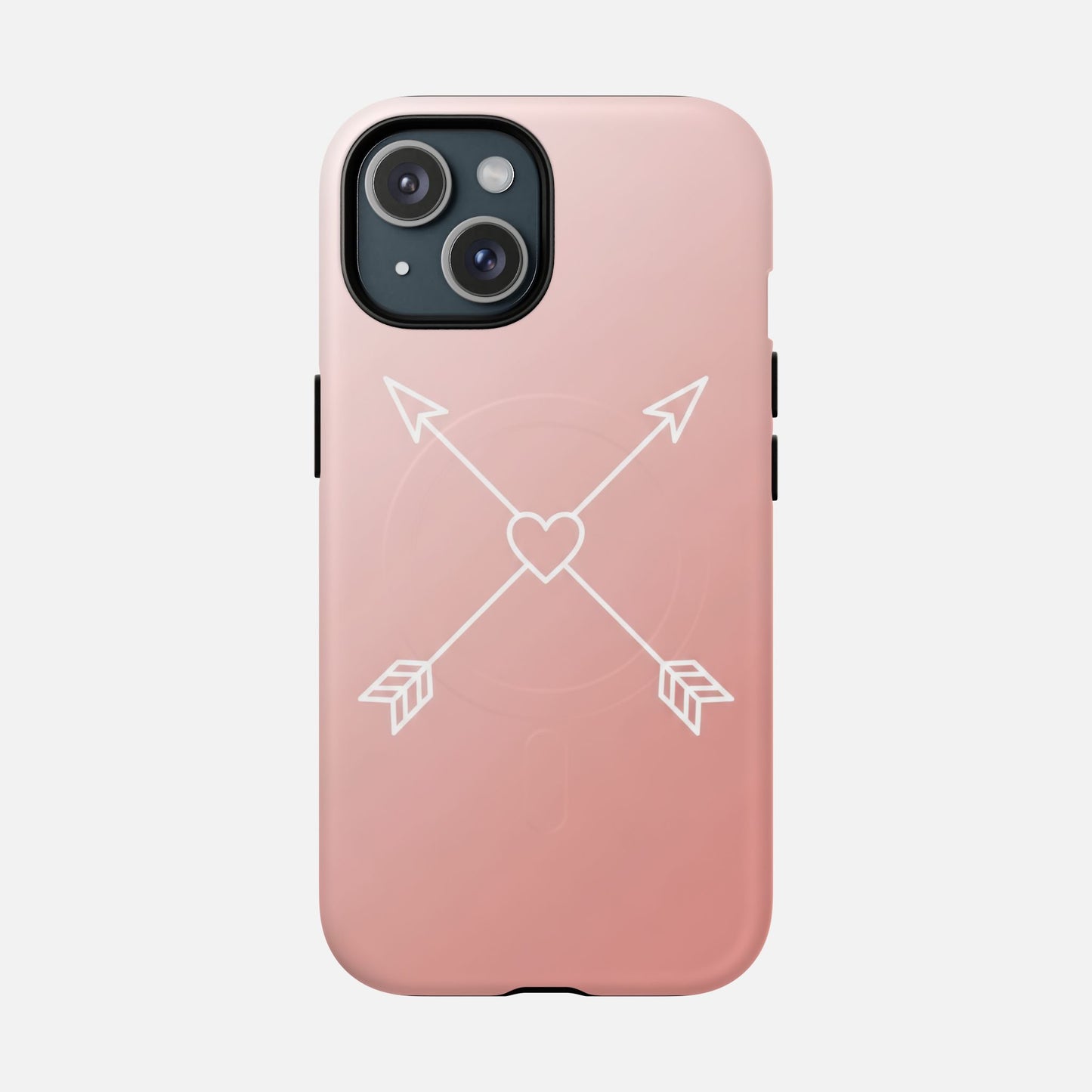 Rose Gold & Heart & Crossed Arrows Design iPhone Case — Tough Magnetic | MagSafe Compatible