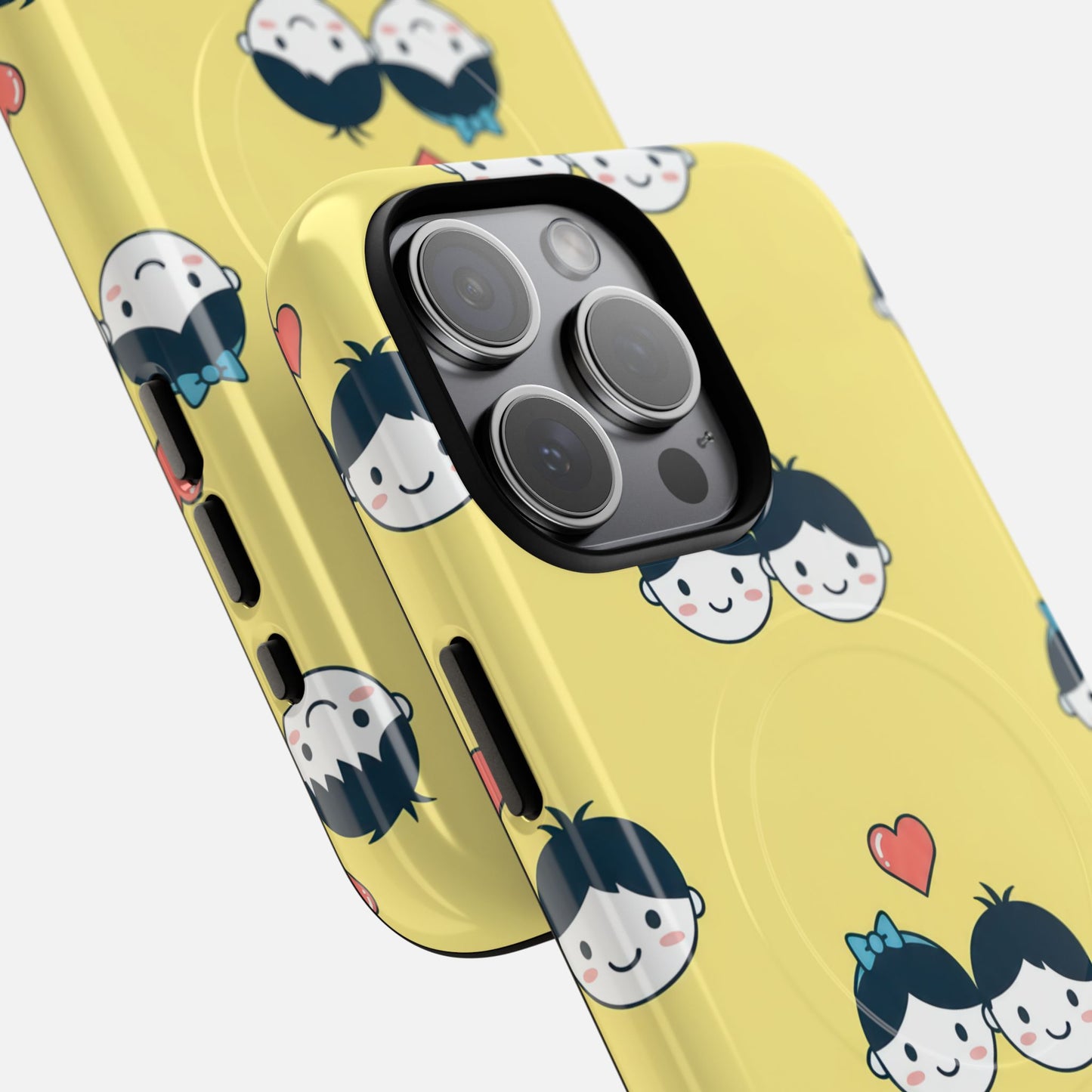 Cute Couple Pattern Yellow Heart-Faced Duo Design iPhone Case — Tough Magnetic | MagSafe Compatible