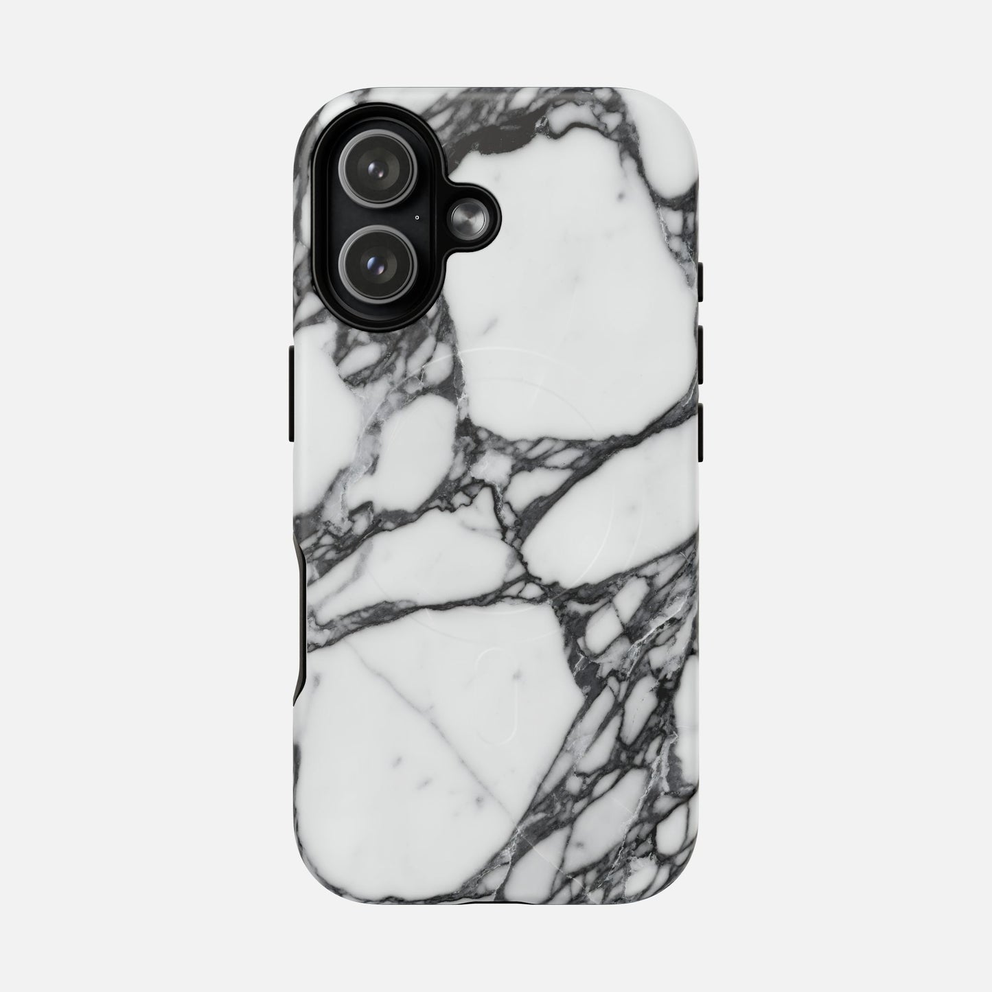 White marble pattern phone case with black vein design for modern smartphones