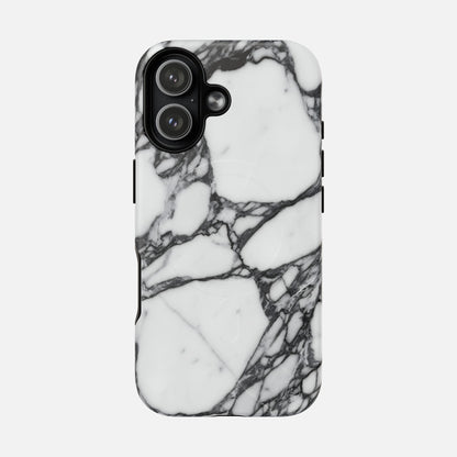 White marble pattern phone case with black vein design for modern smartphones