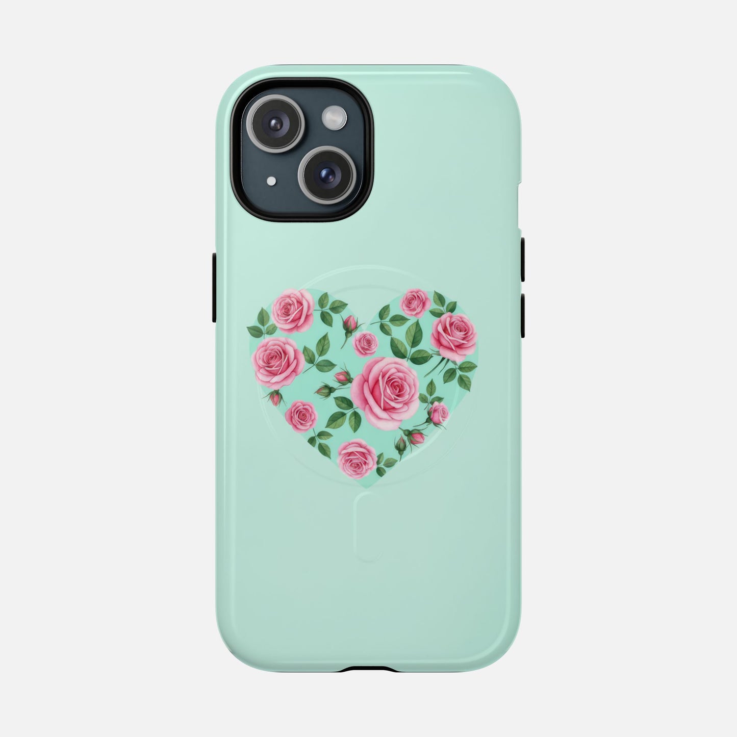 Floral Heart & Mint Rose iPhone Case — Tough Magnetic | MagSafe Compatible