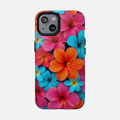 Phone Case — Colorful Tropical Plumeria Floral Magnetic Tough Case iPhone 14 Glossy Phone Case