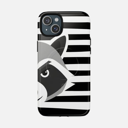 Raccoon Stripe Tough Magnetic Phone Case — Black & White Animal Design iPhone 15 Plus Glossy Phone Case