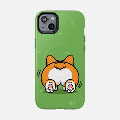 Corgi Butt With Cute Green iPhone Case — Tough Magnetic | MagSafe Compatible
